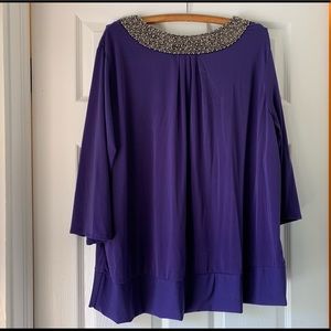 3/4 length sleeve blouse with beaded collar